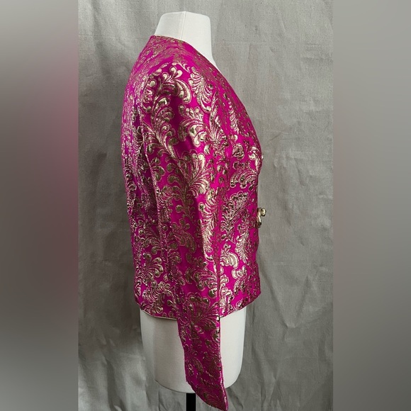 Farinae Collections Vintage Fuchsia and Gold Embroidered Jacket Size 8​ - Picture 4 of 8